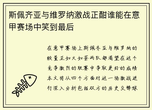 斯佩齐亚与维罗纳激战正酣谁能在意甲赛场中笑到最后